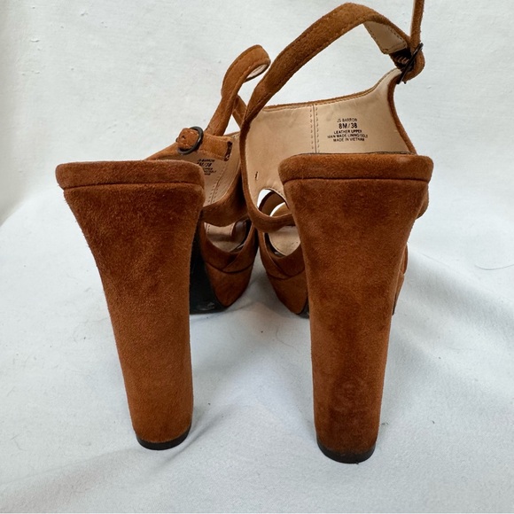 Jessica Simpson Cognac Suede Platform Slingback Heels Size 8 - Picture 4 of 8